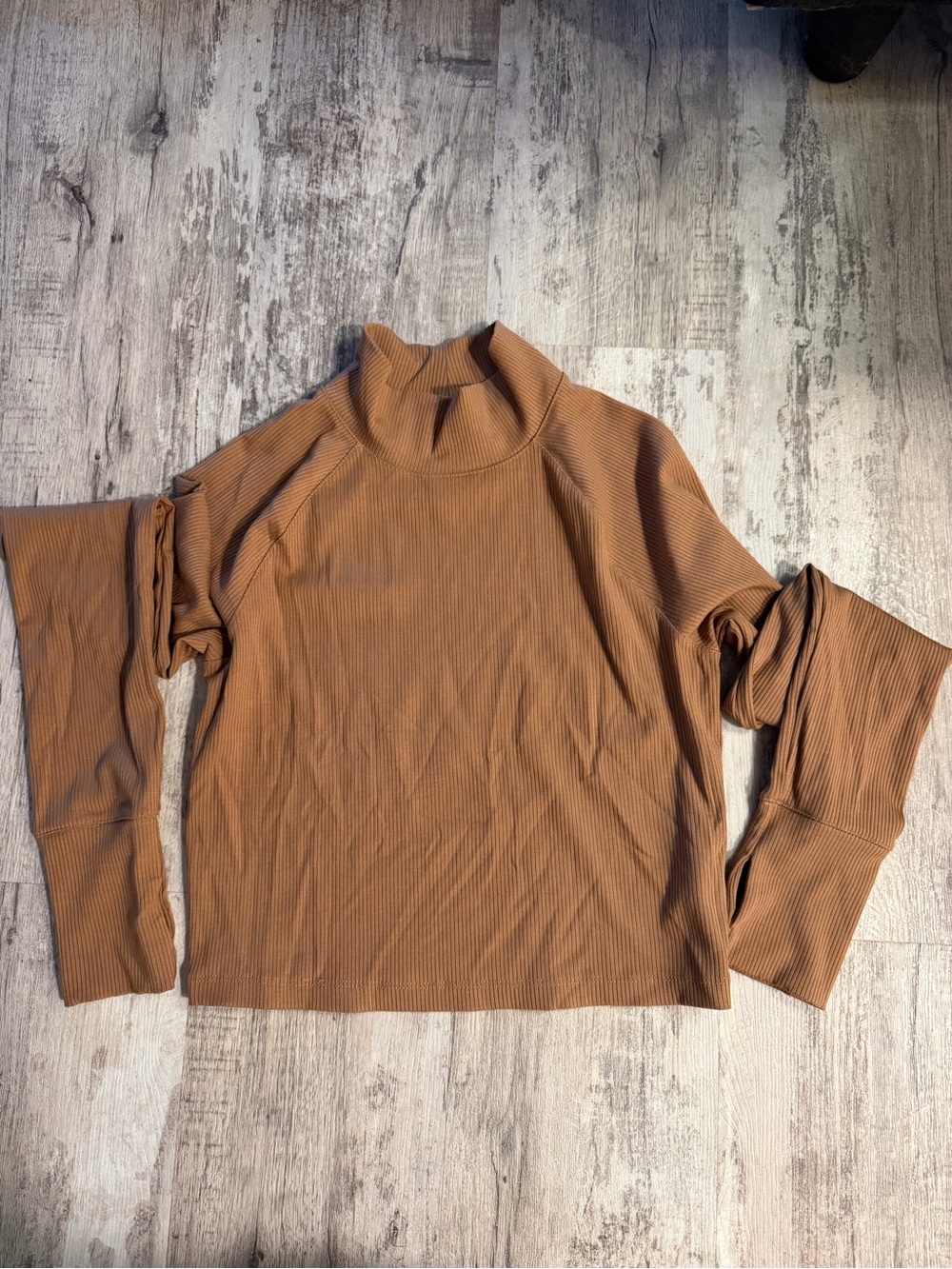 Offline by Aerie Ribbed Mock Neck Top in Camel Brown